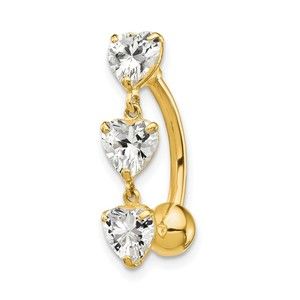 10k Gold Genuine 5mm CZ (Cubic Zirconia) Heart Belly Dangle Body Jewelry